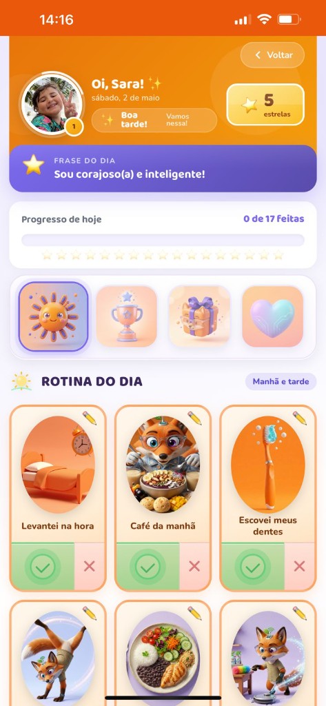 Rotina do dia com ilustrações 3D